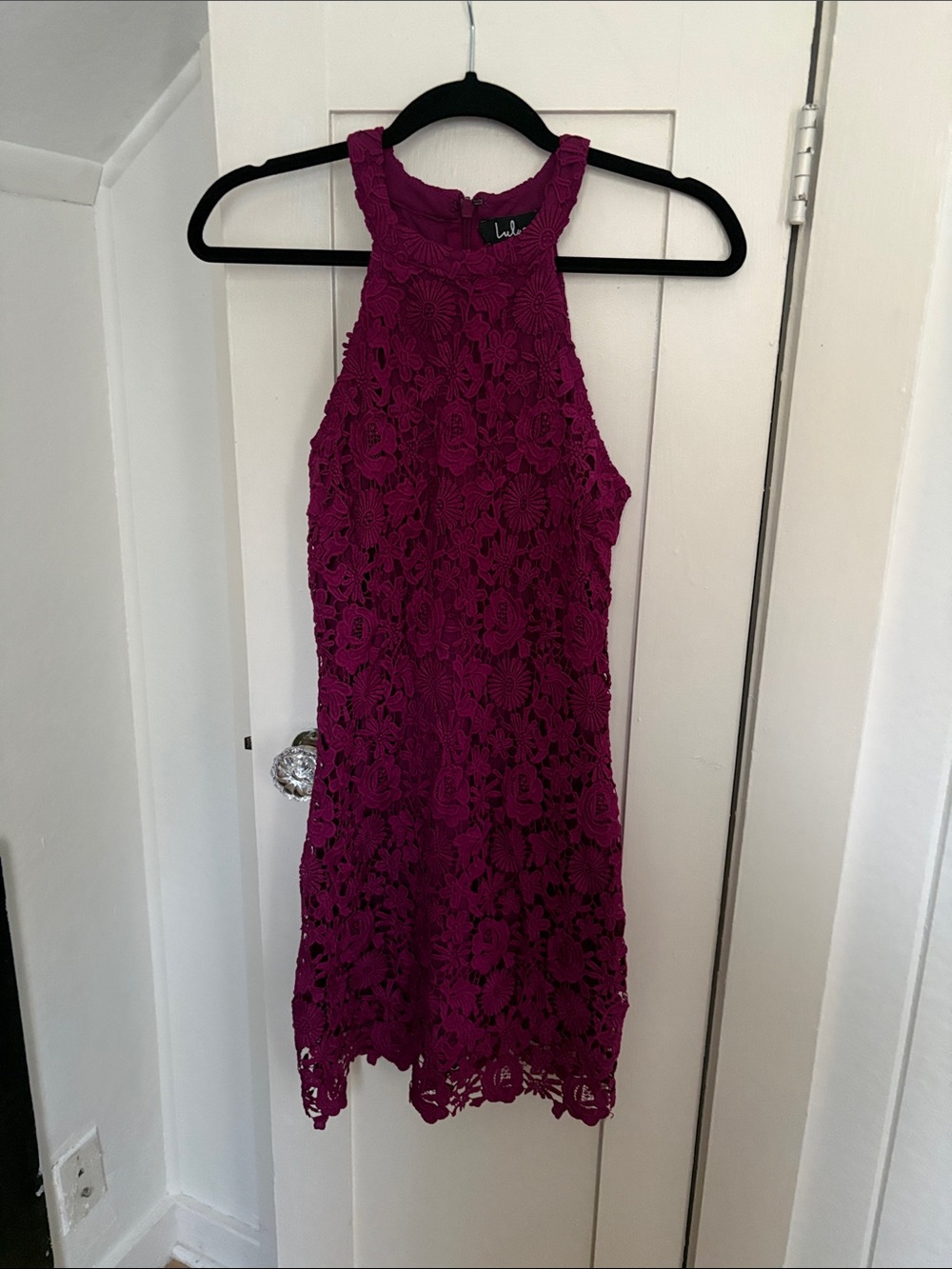 Lulu's Fuchsia Floral Lace Halter Mini Dress